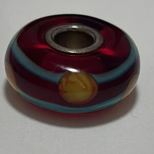 Trollbeads Red China bead Red and Teal Glass charm sterling silver core